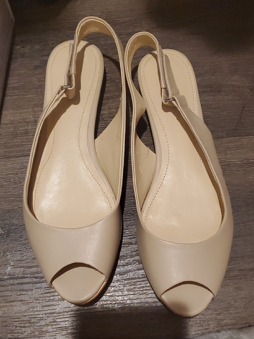 Calvin Klein Neutral Beige Peep-Toe Slingback Heels